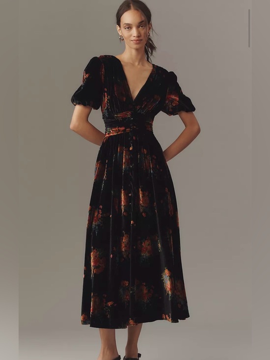Anthropologie Dresses & Skirts - Anthropologie The Katerina Button Front Dress Velvet Edition Pockets  Floral